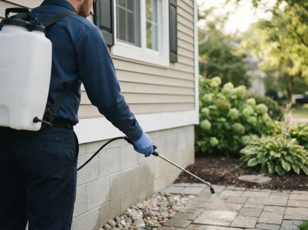 Pest control technician inspecting a home in Highland, MD